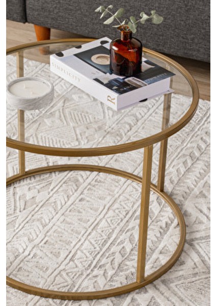 Gold Berlin Orta Sehpa Yuvarlak Cam Üst ve Altın Metal Ayak 60 cm