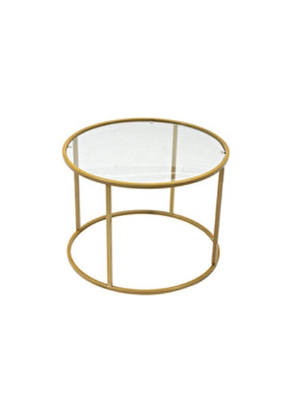 Gold Berlin Orta Sehpa Yuvarlak Cam Üst ve Altın Metal Ayak 60 cm