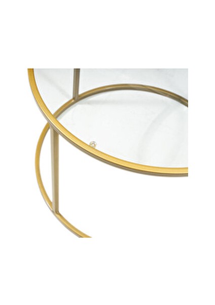 Gold Berlin Orta Sehpa Yuvarlak Cam Üst ve Altın Metal Ayak 60 cm