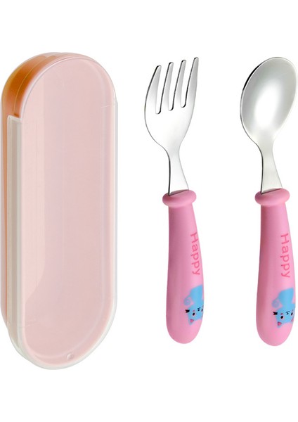 Pembe Renk Kedi Model Premium Çocuk Bpa'sız Silikon Saplı Paslanmaz Çelik Uçlu Çatal-Kaşık, (9+ Ay