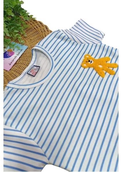 Çocuk Unısex Ayıcık Nakışlı Çizgili 2'li Alt Üst Takım Erkek/kız Yazlık Ince Kısa Kollu indirimleri