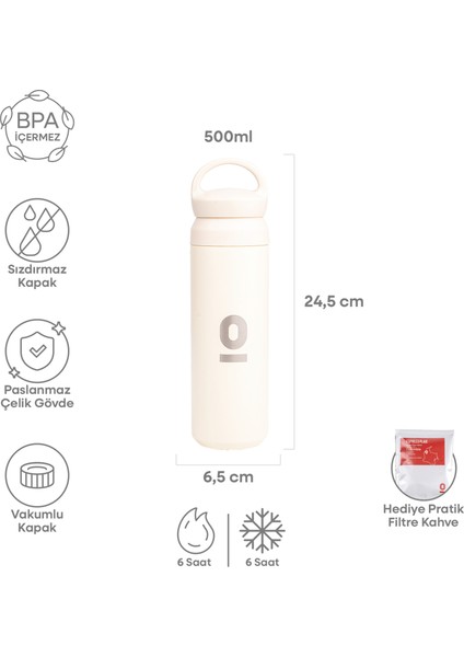 Paslanmaz Çelik Tutacaklı Beyaz Termos 500 ml No:36