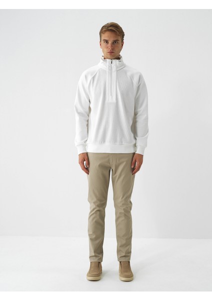 Erkek Ekru Pamuk Dokulu Regular Fit Sweatshirt