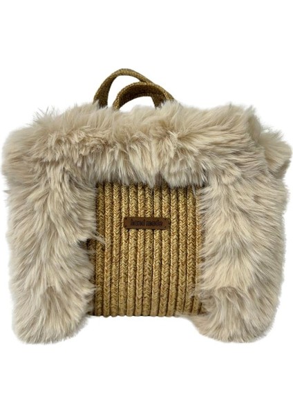 4953 El Yapımı Peluş Kürklü Model Tress Ip El Çantası / 22 cm x 23 cm