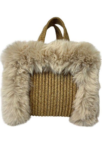 4953 El Yapımı Peluş Kürklü Model Tress Ip El Çantası / 22 cm x 23 cm