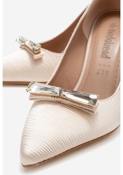 Aksessuarlı Kadın Stiletto Ayakkabı Bej Çizgili modelleri