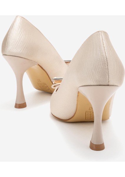 Aksessuarlı Kadın Stiletto Ayakkabı Bej Çizgili fırsatları