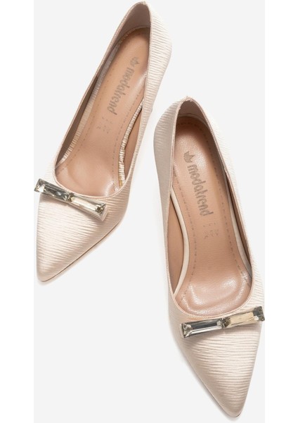 Aksessuarlı Kadın Stiletto Ayakkabı Bej Çizgili indirimleri