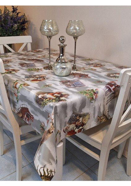 Yeni Yıl Desenli Elyaflı Pvc Masa Örtüsü – Silinebilir ve Su Geçirmez Muşamba