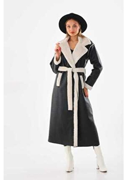 Deri Uzun Kaban İç Kürklü Siyah Renk 126 cm Uzunlukta Şık Tasarım