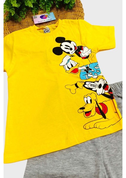 Mickey Mouse Baskılı Unisex Çocuk 2li Alt Üst Takım Yazlık modelleri