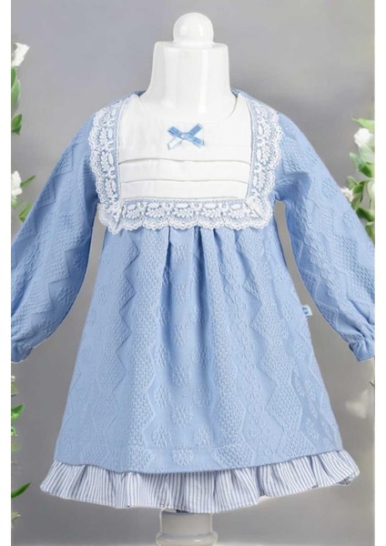 Çiçek Nakışlı Dantel Detaylı Fiyonklu Elbise 0-2 Yaş Kendinden Desenli Kumaş fiyatları