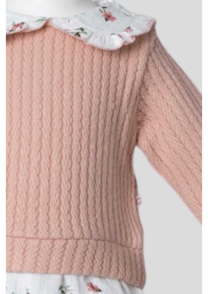 Kız Bebek Yaka Detaylı Üstü Örme Ince Triko Altı Müslin Elbise 3-6-9-12-18-24AY fırsatları