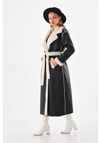 Deri Uzun Kaban İç Kürklü Siyah Renk 126 cm Uzunlukta Şık Tasarım