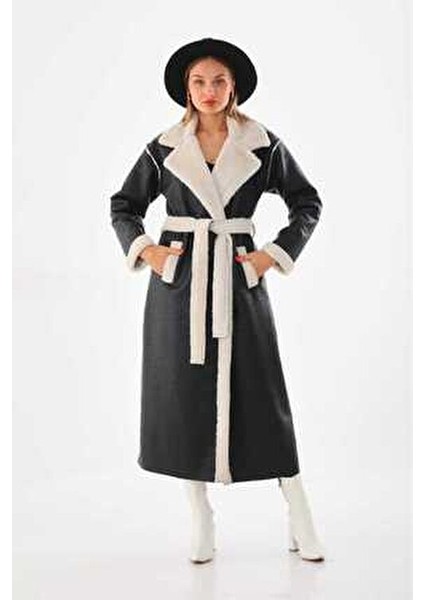 Deri Uzun Kaban İç Kürklü Siyah Renk 126 cm Uzunlukta Şık Tasarım