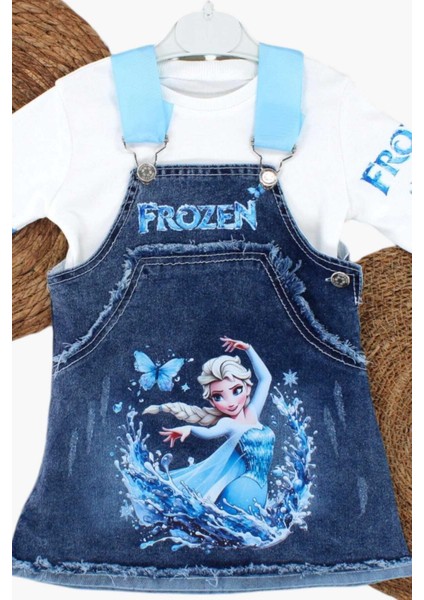 1-5yaş Elsa Frozen & Minnie Mickey Baskılı Kot Jile+Badi 2li Takım Kız Çocuk Ayarlı Askılı Mevsimlik modelleri