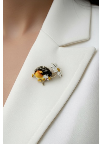 Papatya Detay Sevimli Kirpi Broş (4cm)