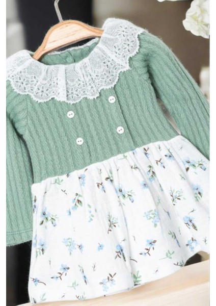 Kız Bebek Dantel Yakalı Üstü Örme Triko Altı Müslin Elbise Vintage 3-6-9-12-18-24AY fiyatları