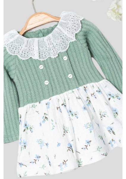 Kız Bebek Dantel Yakalı Üstü Örme Triko Altı Müslin Elbise Vintage 3-6-9-12-18-24AY fırsatları