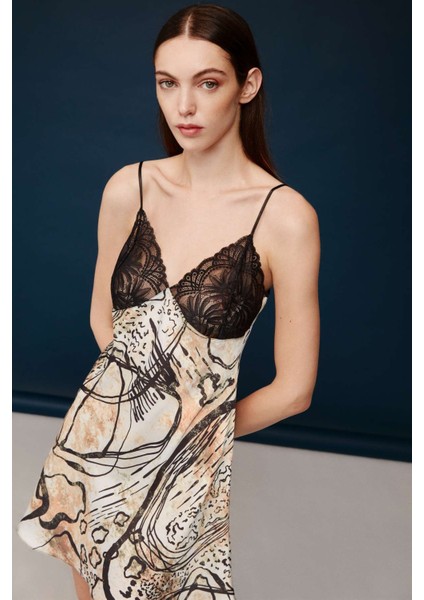 Kadın Baskılı Desenli Saten Kumaş Gecelik Sabahlık Takımı fiyatları