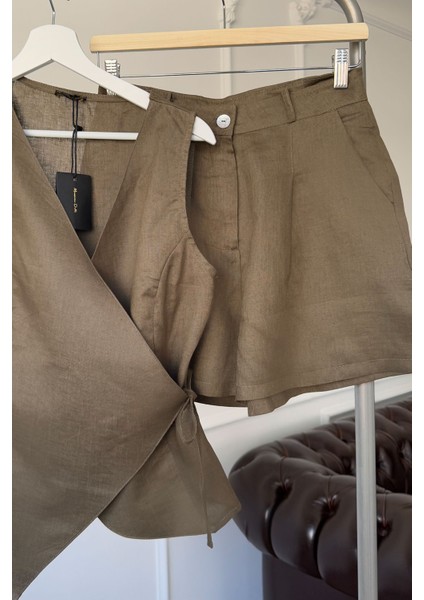 Yelekli Orj Şort Takım- Kahverengi