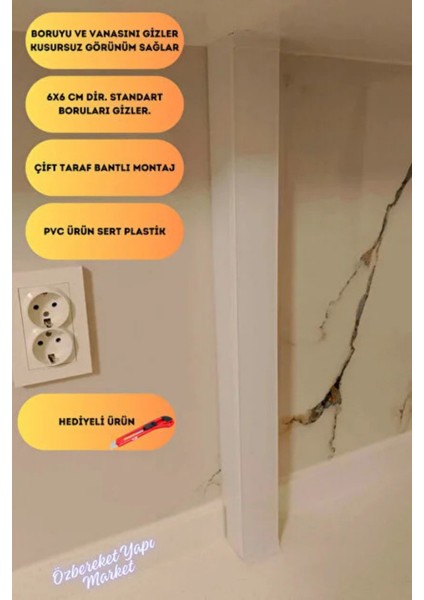 Pratik Doğalgaz Borusu Gizleme Kanalı Kapaklı Açılır Kapanır [özel Ölçü Iletiniz] 6x6 cm Saklama