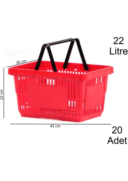 Plastik Market Alışveriş El Sepeti 22 Litre Kırmızı 20 Adet
