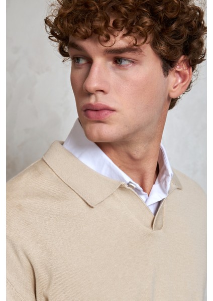 Erkek Pamuklu Polo Yaka Oversize Triko Kazak modelleri