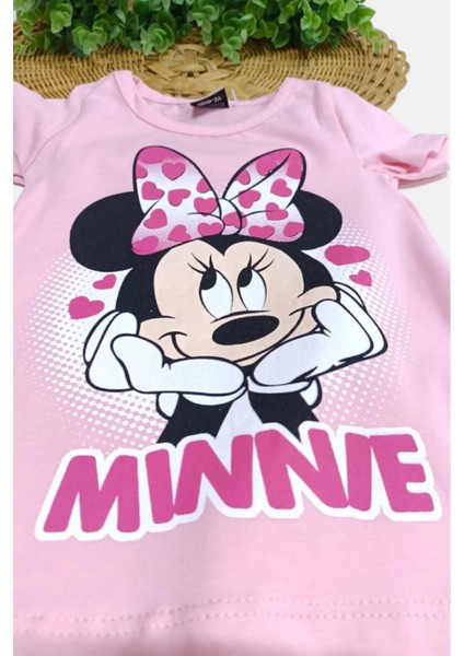 Kız Çocuk Minnie Mouse Baskılı Taytlı Alt Üst 2'li Takım Yazlık Kısa Kollu modelleri