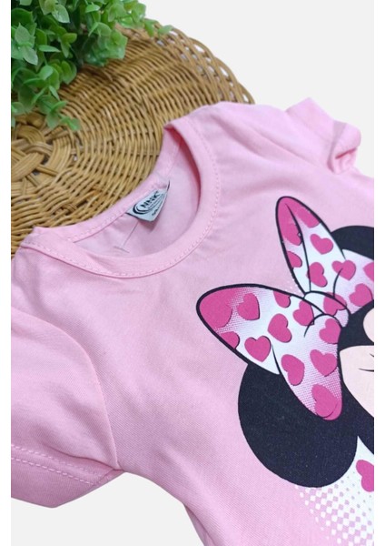 Kız Çocuk Minnie Mouse Baskılı Taytlı Alt Üst 2'li Takım Yazlık Kısa Kollu fırsatları