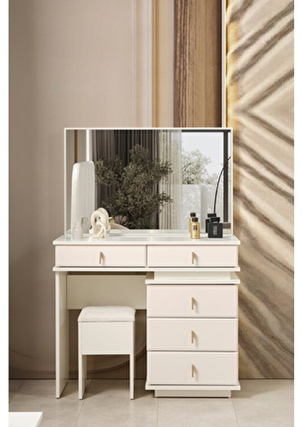 Masal Modern Aynalı Şifonyer Krem Renk 5 Çekmeceli 165 cm Yükseklik fırsatları