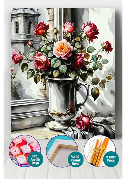 Pencerede Güller Sayılarla Boyama Seti