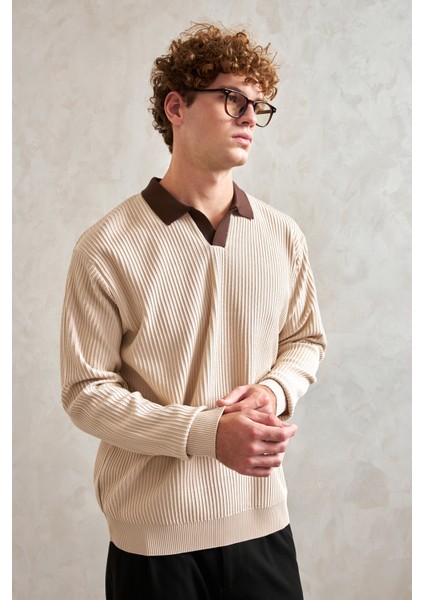 Erkek Polo Yaka Nopeli Oversize Triko Kazak fiyatları