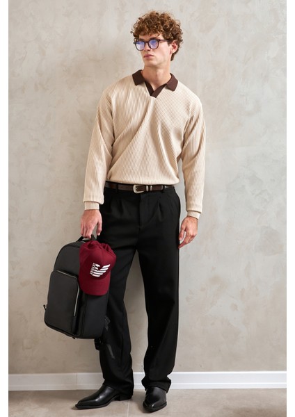 Erkek Polo Yaka Nopeli Oversize Triko Kazak fırsatları