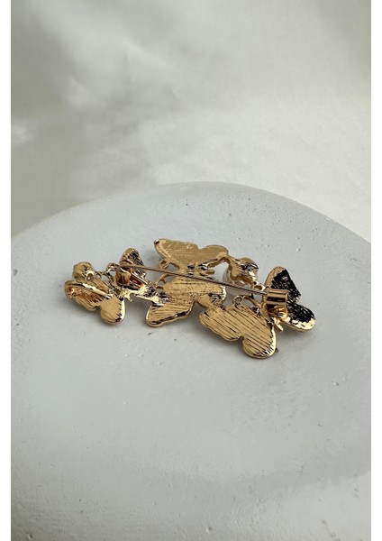 Altın Sarısı Inci Detay Taşlı Kelebekler Broş (5cm) modelleri