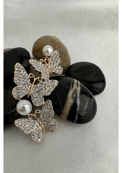 Altın Sarısı Inci Detay Taşlı Kelebekler Broş (5cm) fırsatları