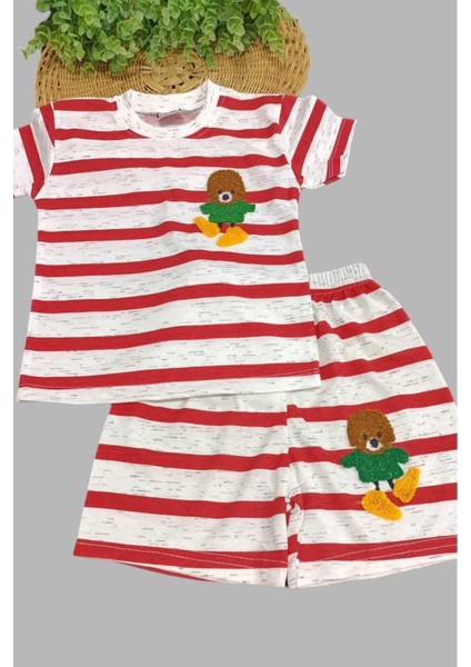 Çocuk Unısex Çizgili Nakışlı 2'li Alt Üst Takım Yazlık Ince Kısa Kollu fiyatları