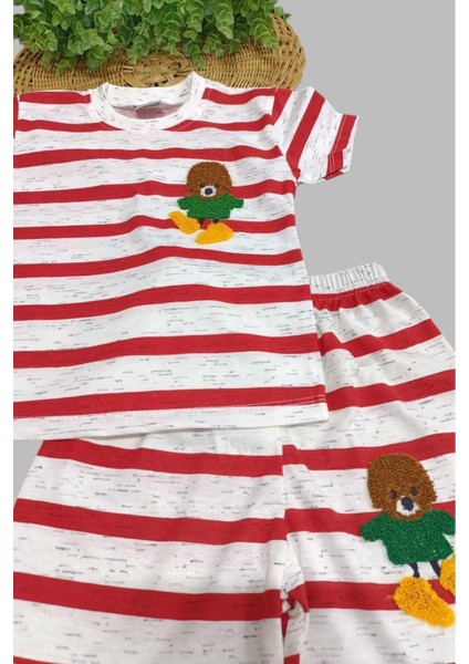 Çocuk Unısex Çizgili Nakışlı 2'li Alt Üst Takım Yazlık Ince Kısa Kollu modelleri