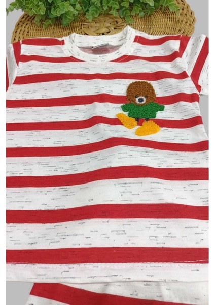 Çocuk Unısex Çizgili Nakışlı 2'li Alt Üst Takım Yazlık Ince Kısa Kollu fırsatları