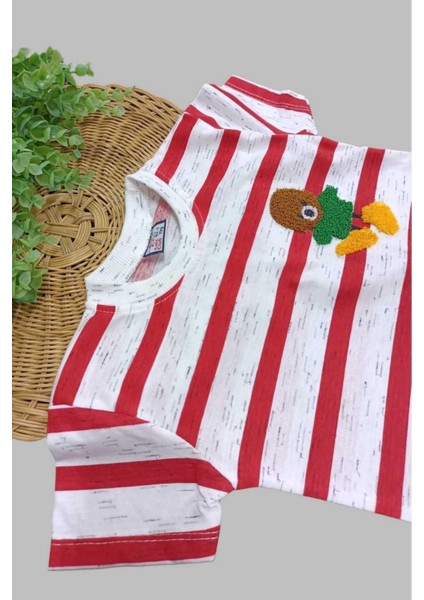 Çocuk Unısex Çizgili Nakışlı 2'li Alt Üst Takım Yazlık Ince Kısa Kollu indirimleri