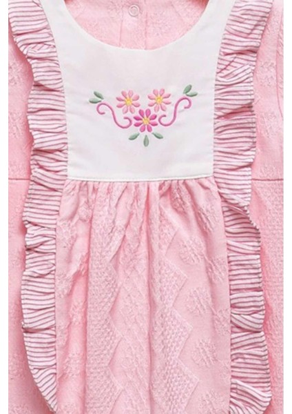 Çiçek Nakışlı Alttan Çıt Çıtlı Tulum 0-12 Ay Kendinden Desenli Pike Kumaş modelleri