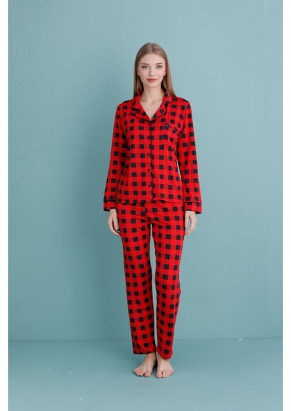 Kadın Milan Genç Önden Düğmeli Pijama Takımı | Kırmızı 50905-320