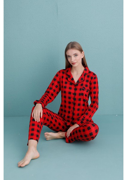Kadın Milan Genç Önden Düğmeli Pijama Takımı | Kırmızı 50905-320 modelleri