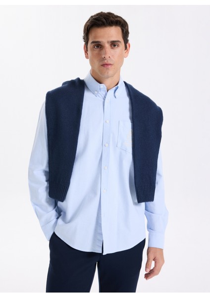 Regular Fit Açık Mavi Baskılı Erkek Gömlek M5YH64WHFK1-G76S Guess Jeans Erkek