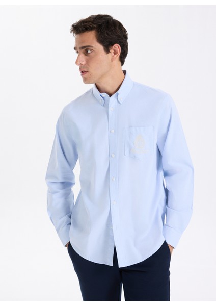 Regular Fit Açık Mavi Baskılı Erkek Gömlek M5YH64WHFK1-G76S Guess Jeans Erkek modelleri
