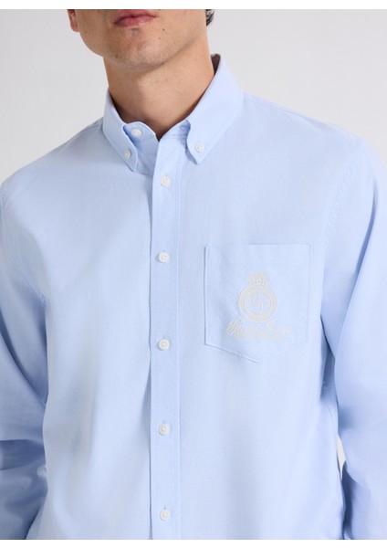 Regular Fit Açık Mavi Baskılı Erkek Gömlek M5YH64WHFK1-G76S Guess Jeans Erkek fırsatları