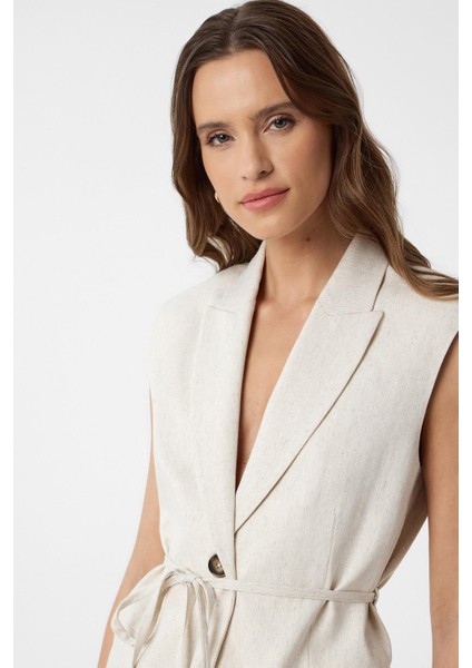 Ekru Kuşaklı Kadın Yelek modelleri