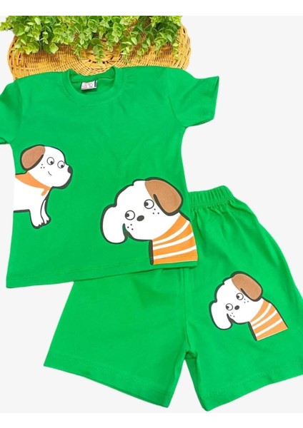 Unısex Çocuk Köpek Baskılı Alt Üst 2li Takım Yazlık Ince Kısa Kollu fiyatları