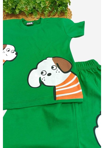 Unısex Çocuk Köpek Baskılı Alt Üst 2li Takım Yazlık Ince Kısa Kollu modelleri