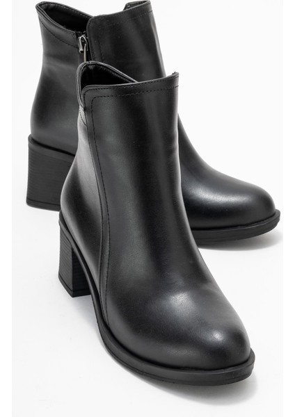 Kadın Sade Fermuarlı Bot Siyah Cilt